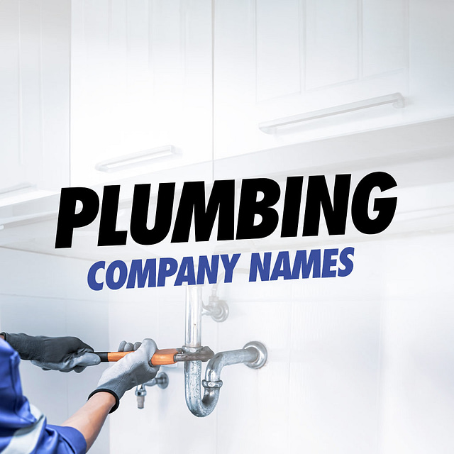 Greatest Plumbing Company Names: A skilled plumber tightens a pipe under the sink in a bright, modern kitchen.